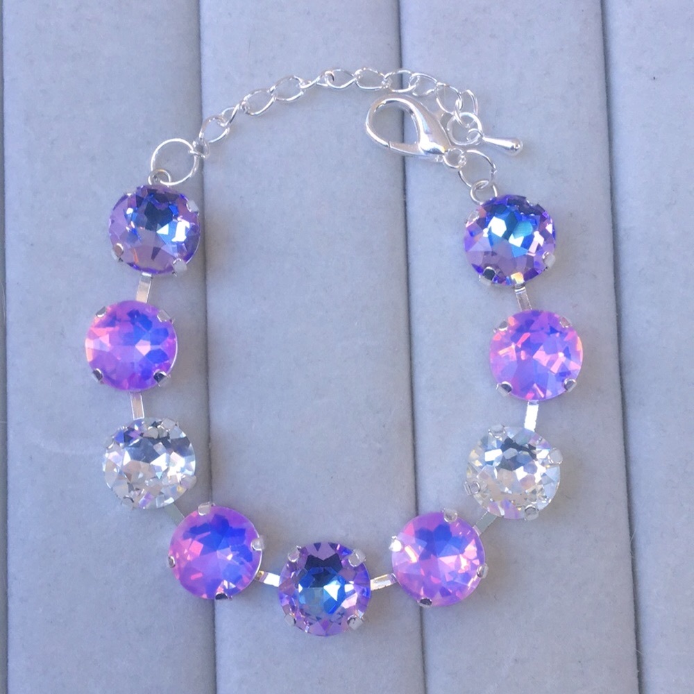 Pink + Purple Opal Aurora Borealis + Violet Silver Crystal Tennis Bracelet - Picture 12 of 12